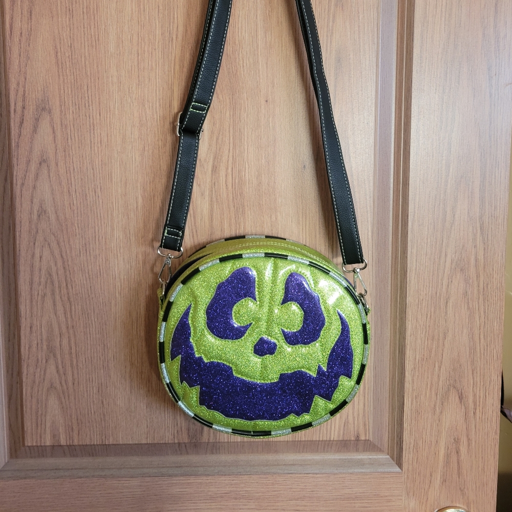 Love Pain and stitches & Monster Posse green and purple pumpkin crossbody collab